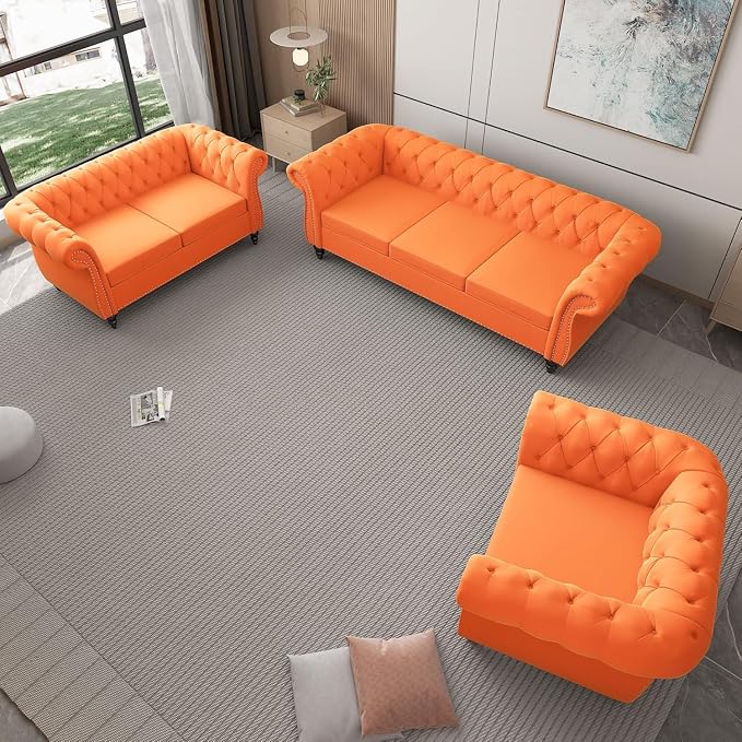 Living Room Chair, Modern Velvet Chesterfield Sofa Chair, Mid Century Single - Image 3