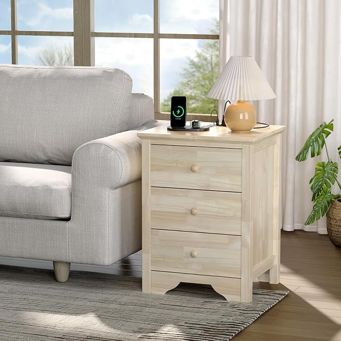 Bonnlo Solid Wood Nightstand Unfinished - Image 7