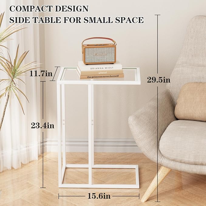 Easy Paws Small C Shaped End Table Set of 2, Glass Couch Side Snack Table - Image 3
