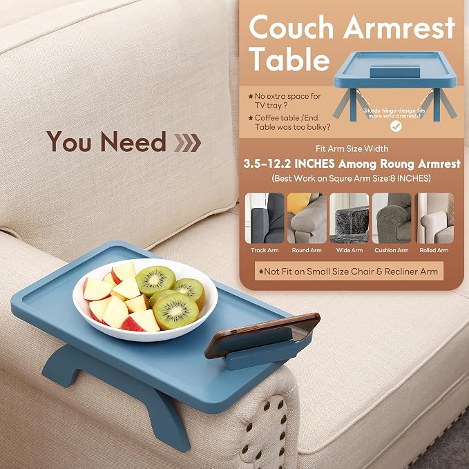 SINWANT Couch Arm Table, Bamboo Sofa Clip on Tray Tables, Sofa Armrest Tray - Image 3