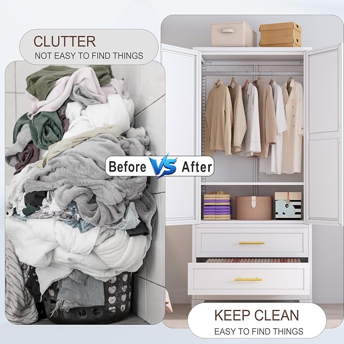 erosoei Metal Armoire Wardrobe Closet, 71 "Metal Clothing Storage Cabinet - Image 8