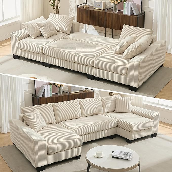 114" Sectional Couches with Pull Out Bed by LITVZ