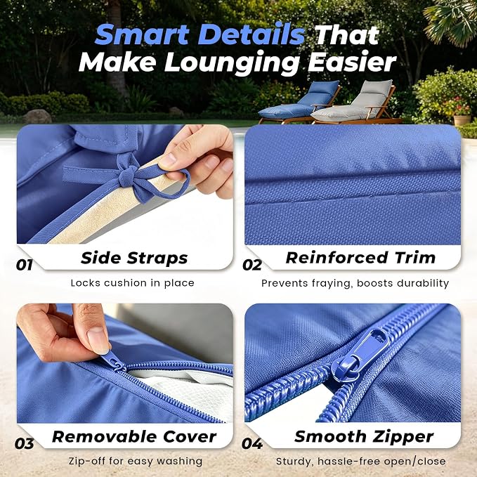 Outdoor Chaise Lounge Chair Cushion, Waterproof Non-Slip Patio Chaise Lounge - Image 5