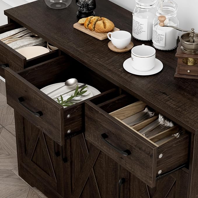 HOSTACK Modern Farmhouse Buffet Sideboard Cabinet, Barn Doors Storage Cabinet - Image 6