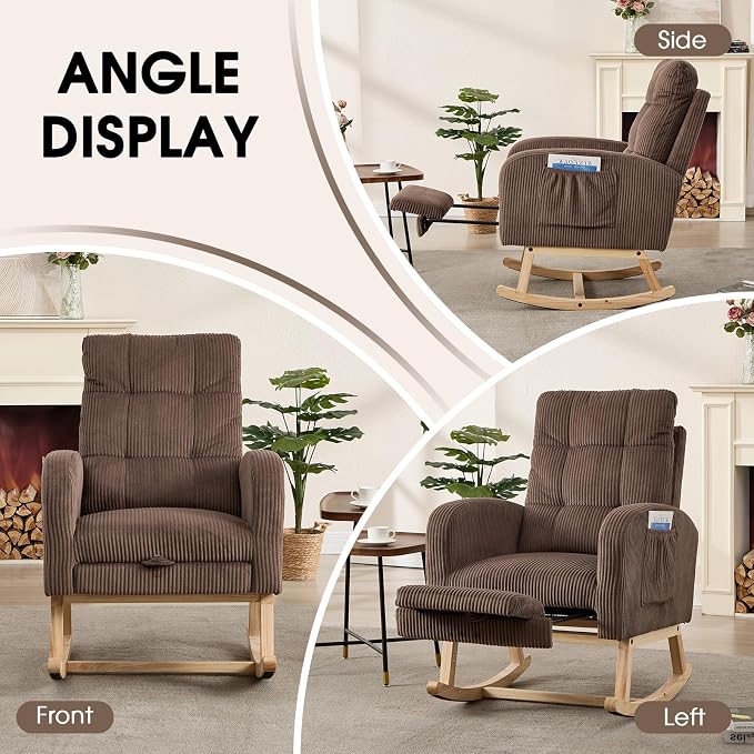 NIOIIKIT Nursery Rocking Chair, Corduroy Upholstered Rocking Chair - Image 8