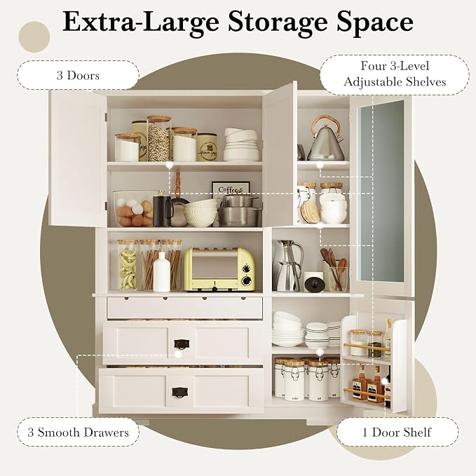 VilroCaz 78'' Tall Freestanding Kitchen Pantry - Image 3
