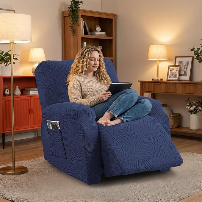Recliner Chair Covers, 4-Piece Stretch Geometric Strokes Jacquard Reclining - Image 5