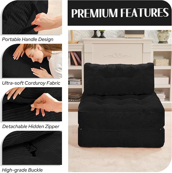 HABUTWAY Folding Sofa Bed, Convertible Sleeper Chair Bed w/Dual-Pillow & Handle - Image 6