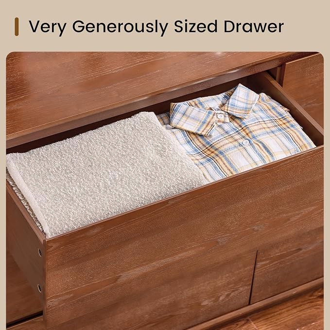 Solid Wood Dresser for Bedroom, Natural Solid Wood 6 Drawer Dresser, 55.2" Wide - Image 6
