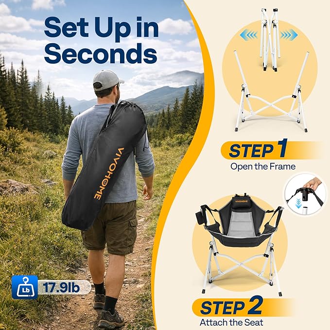 VIVOHOME Hammock Camping Chair, Portable Outdoor Swinging Rocking Chairs - Image 3