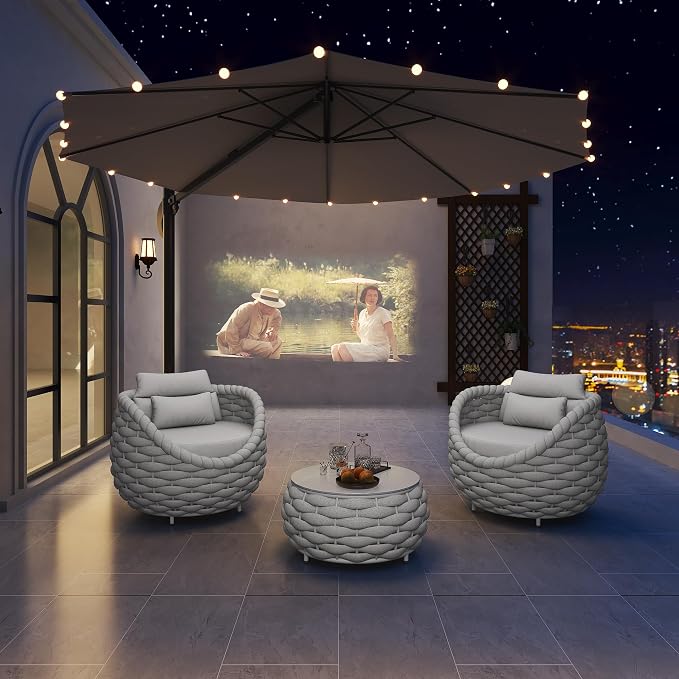 TWT Aluminum Modern Patio Set Three Seater Sofa Outdoor Furniture Set w/Coffee - Image 7
