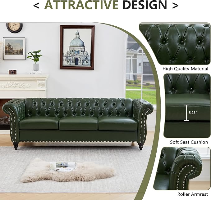 QHITTY 2 Piece Living Room Set, Chesterfield Sectional Sofa Chair Contemporary - Image 4