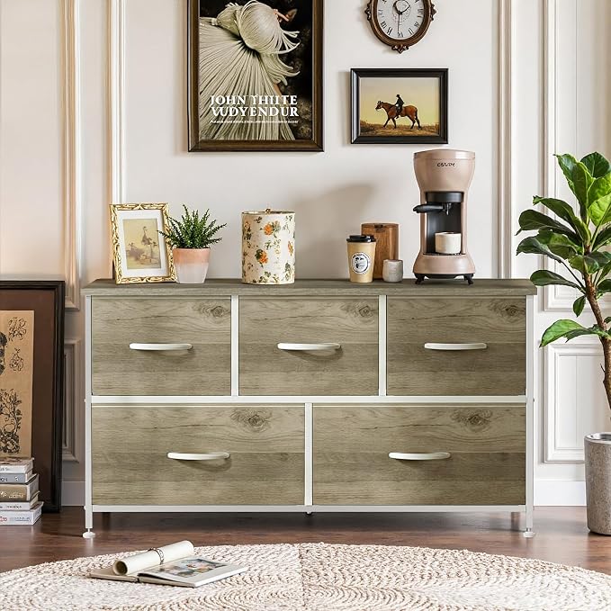 5-Drawer Dresser for Bedroom, Anti-Tip Wide Storage Organizer Fabric Chest of - Image 2