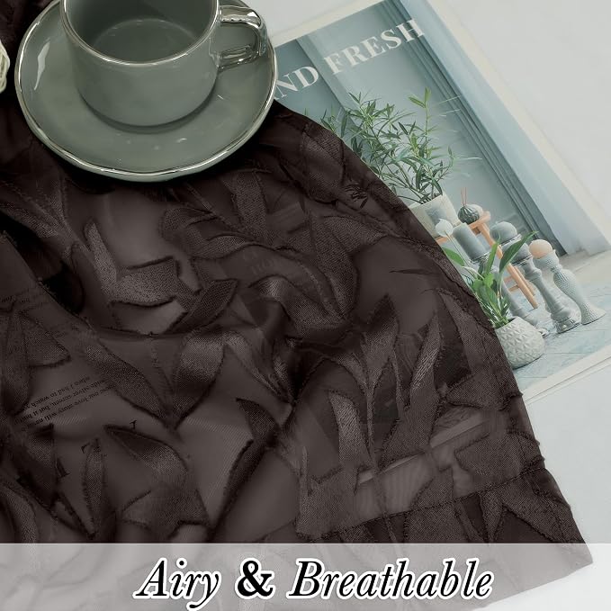 Lecloud Leia Chocolate Brown Sheer Kitchen Curtains 24 Inch Length 2 Pcs - Image 9