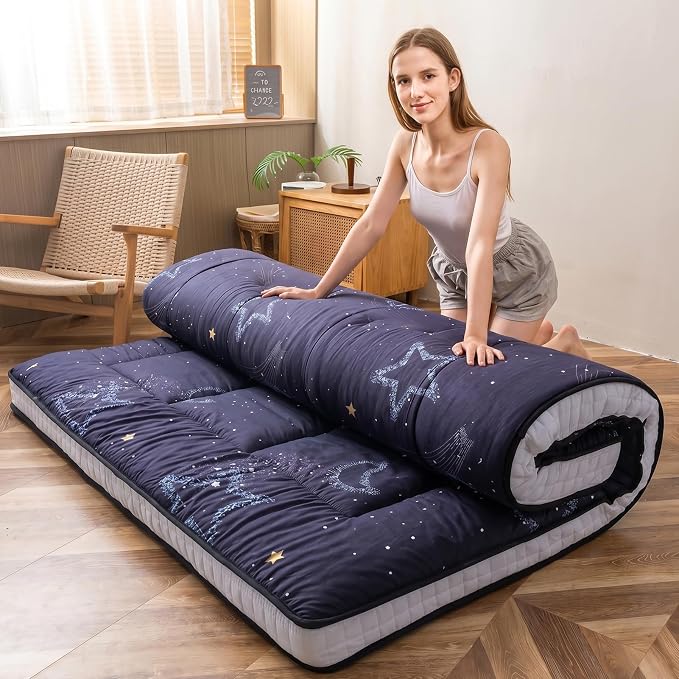 MAXYOYO Black Moon and Star Futon Mattress, Padded Japanese Floor Mattress by MAXYOYO