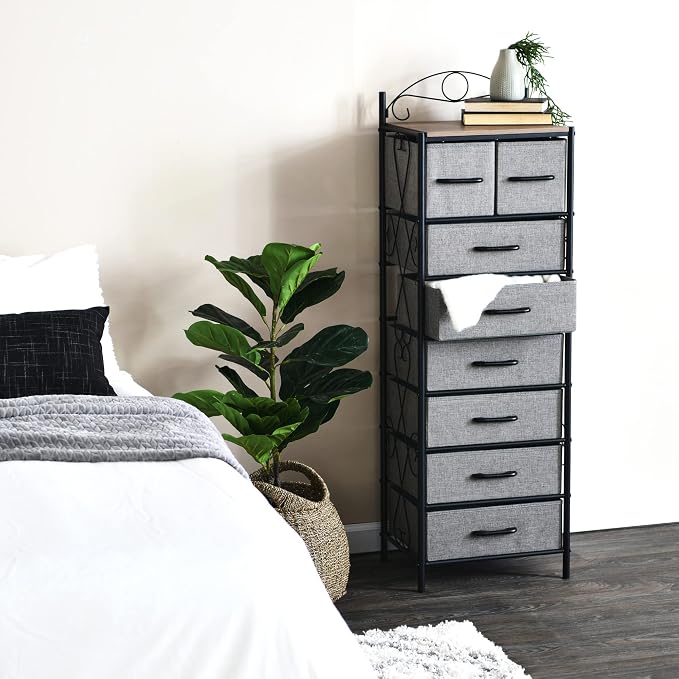 Household Essentials Ashwood & Iron Eight-Drawer Dresser Tower - Image 2