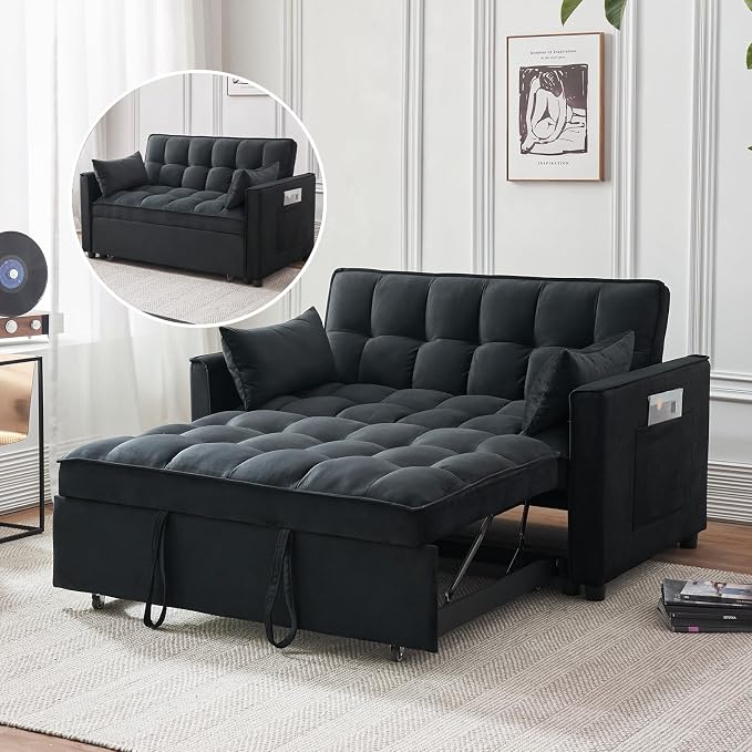 Futon Sofa Bed, Modern 3 in 1 Convertible Sleeper Sofa, Pull Out Couch Bed by FENFSHE