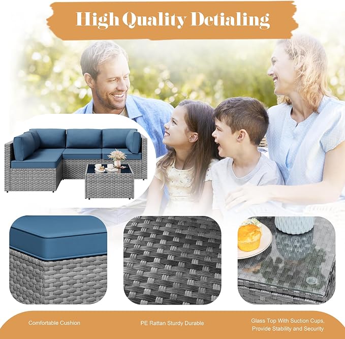 Vongrasig 5 Pieces Outdoor Sectional Furniture, All-Weather Rattan Patio - Image 6