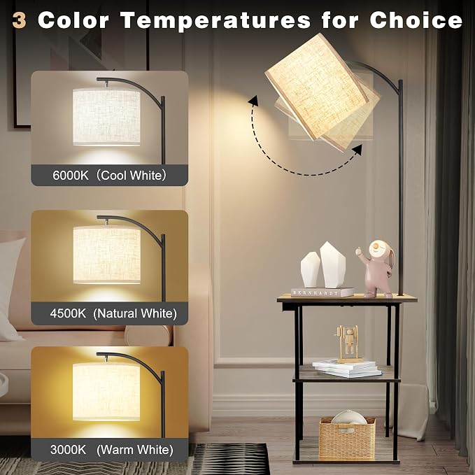PESRAE Floor Lamp with Tables, End Table with Charging Station, 3 Color - Image 2