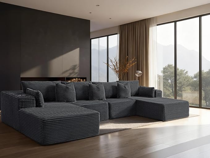 138" Cloud Sectional Couch, Comfort U Shaped Sofa by VYUXWO