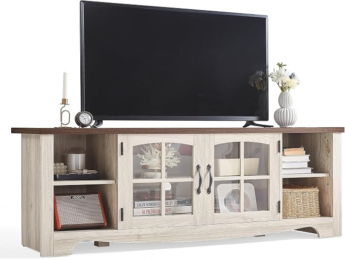 LINSY HOME TV Stand for 75 Inch TV, Modern Farmhouse Entertainment Center by LINSYHOME