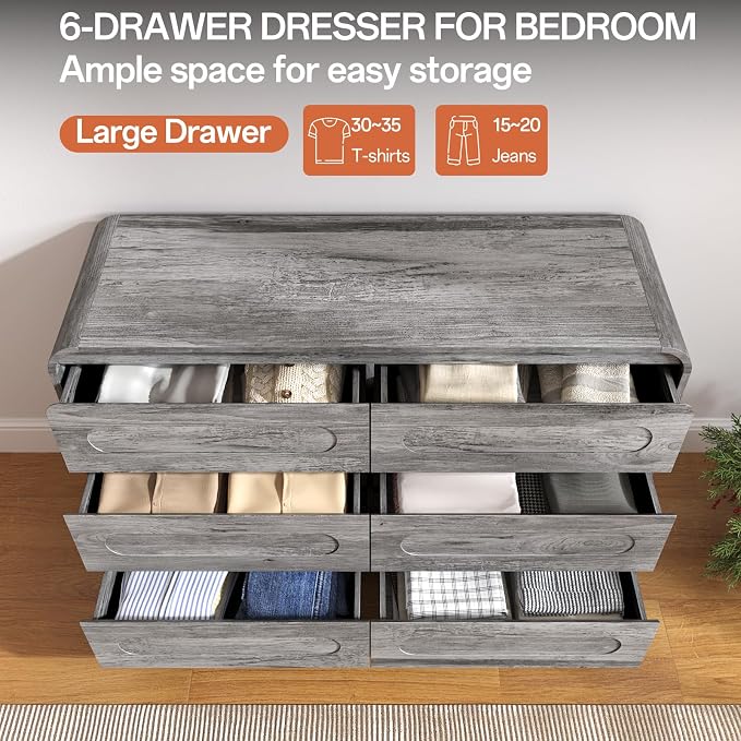 4 Pcs Bedroom Set, Dresser and Nightstand Sets, Modern Wooden Tall 6 Drawer - Image 4