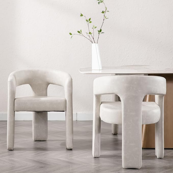 RIVOVA Modern Barrel Dining Chairs Set of 2, PU Leather Upholstered Accent Side by RIVOVA