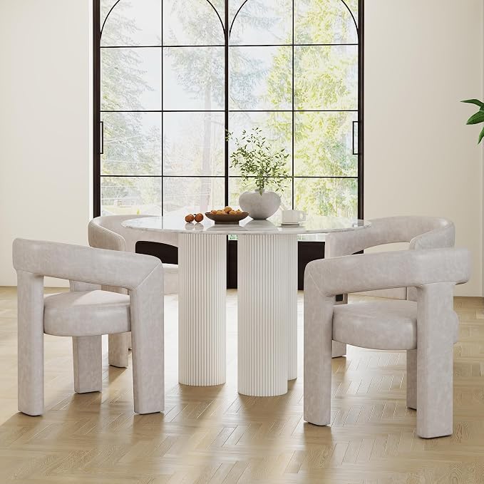 RIVOVA Modern Barrel Dining Chairs Set of 4, PU Leather Upholstered Accent Side - Image 3