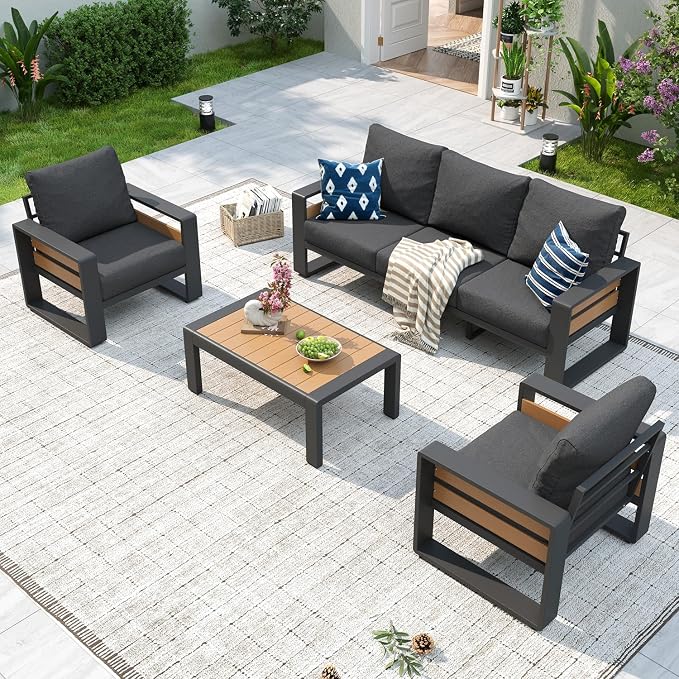 Aoxun Aluminum Patio Furniture Set, 5 Seats Luxury Outdoor Sectional by Aoxun
