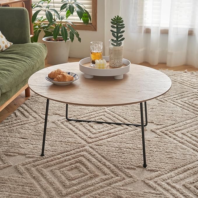 Modern Round Coffee Table 32 in, Acacia Wood Finish Living Room Table - Image 6