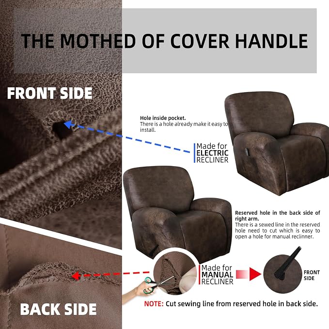 ANARACHON Recliner Chair Covers Leather Like, 4 Pieces Recliner Cover - Image 7