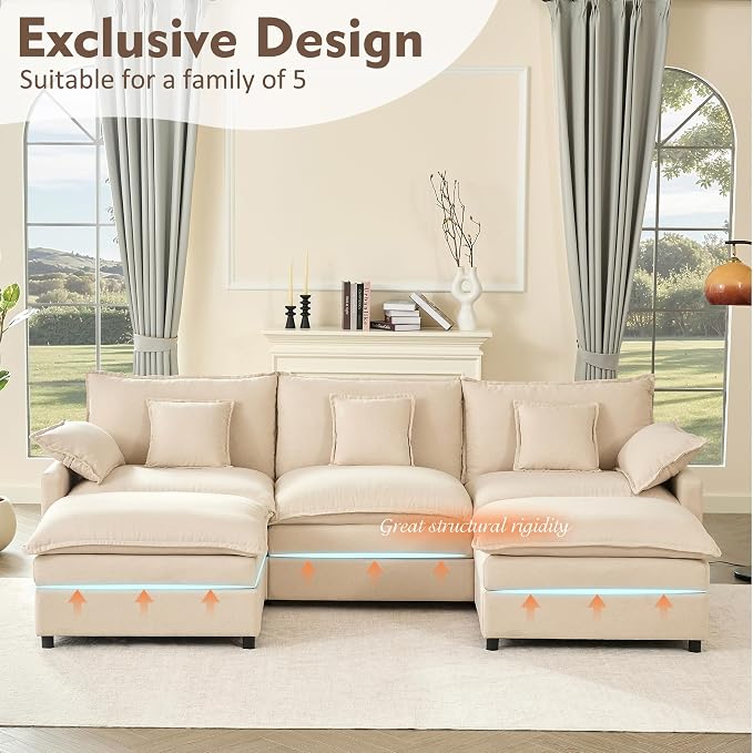 GOSUHI 108" U Shaped Couch, Modular Sectional Sofa, 3-Seater Comfy Cloud Couch - Image 3