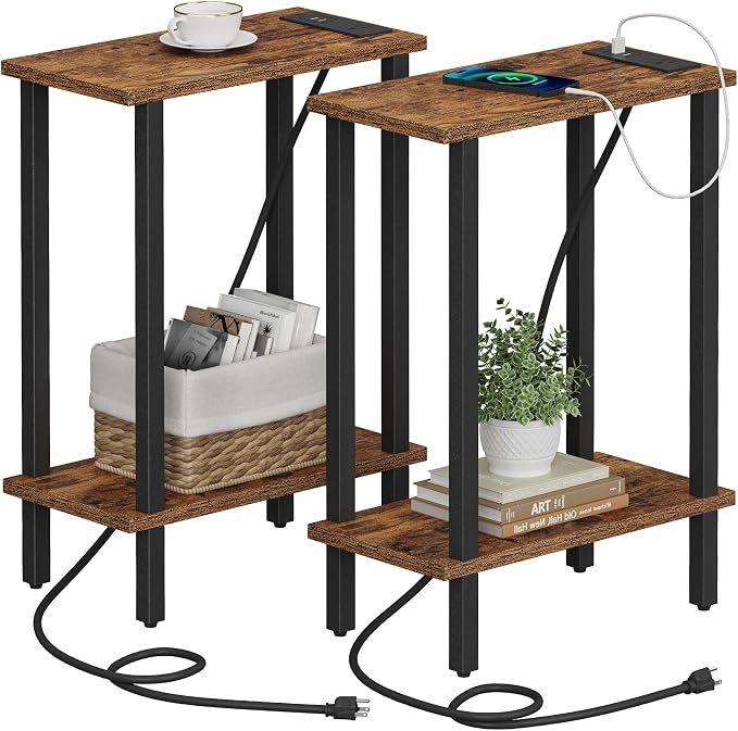 TUTOTAK Small End Table with Charging Station, Narrow Side Table with USB Ports by ChoosetutotakFurnitureBuildYourCozyHome