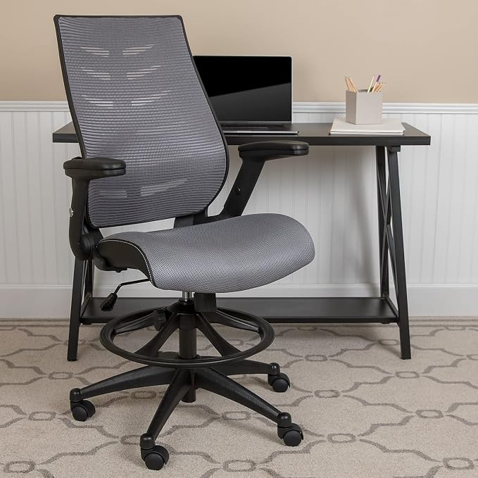 Flash Furniture Kale High Back Dark Gray Mesh Spine-Back Ergonomic Drafting - Image 2