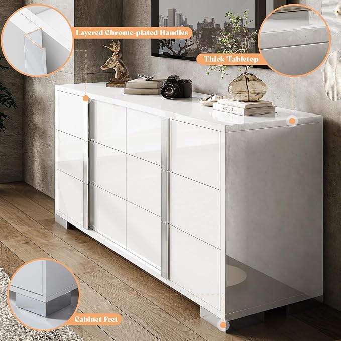 AMERLIFE 54" W High Gloss 6 Drawers Dressers - Image 8
