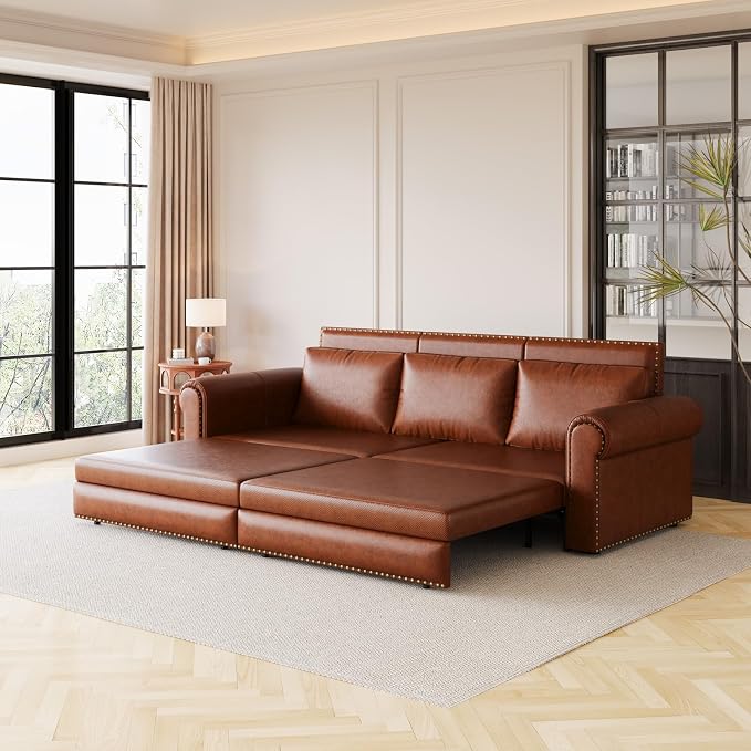 Faux Leather Sleeper Sofa Couch - Image 4