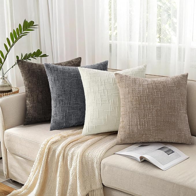 decorUhome Oatmeal Chenille Euro Sham Throw Pillow Covers 22x22 Set of 2 - Image 7