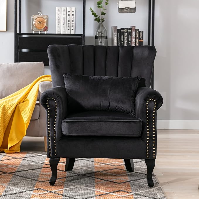 Mid-Century Modern Accent Chair Velvet Armchair Tufted Wingback Santa Club - Image 2