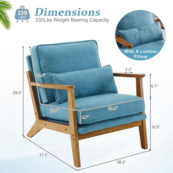VINGLI Solid Wood Wide Armrests Accent Chair Set of 2, Upholstered Mid Century - Image 2