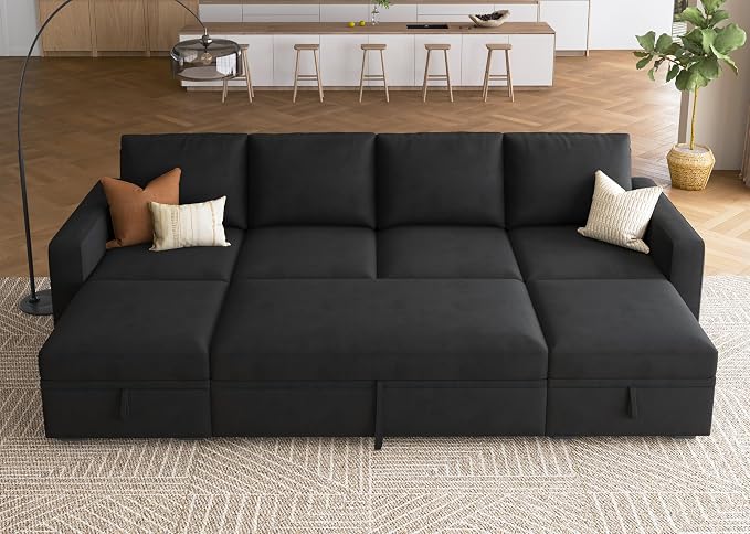 HONBAY Modular Sectional Sleeper Sofa Bed, Velvet Sectional Couch by HONBAY