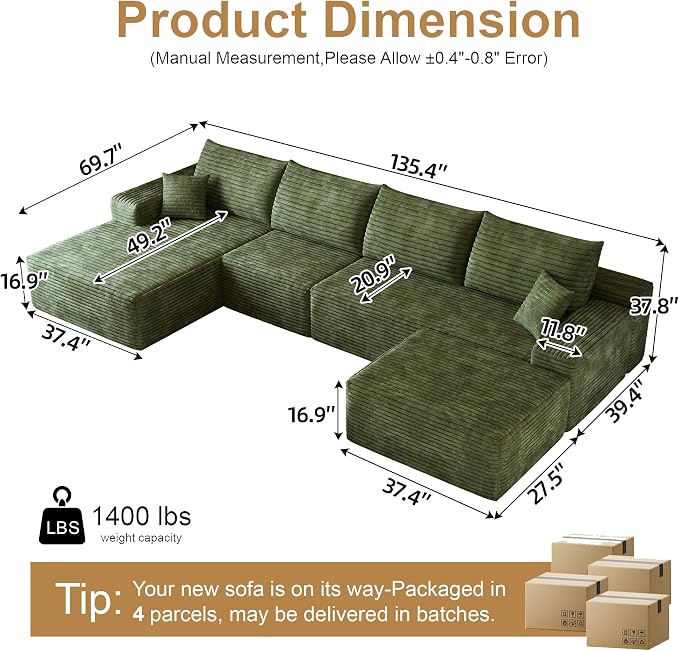 AUGOP 136" Sectional Couches for Living Room Modern Modular Sofa - Image 2