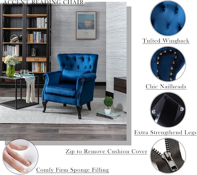 Mid Century Modern Accent Chair Upholstered Armchair Comfy Velvet Fabric Single - Image 3