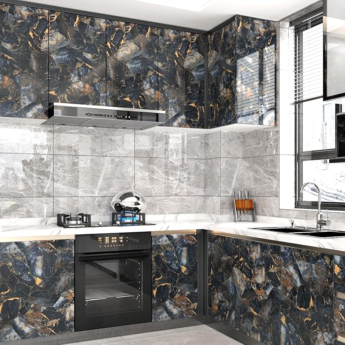 Marble Black Contact Paper Peel and Stick Countertops Gold Contact Paper Peel - Image 4