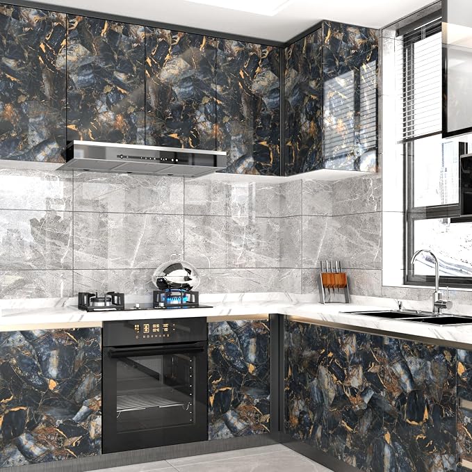 Marble Black/Purple Contact Paper Peel and Stick Countertops Gold Wallpaper - Image 5