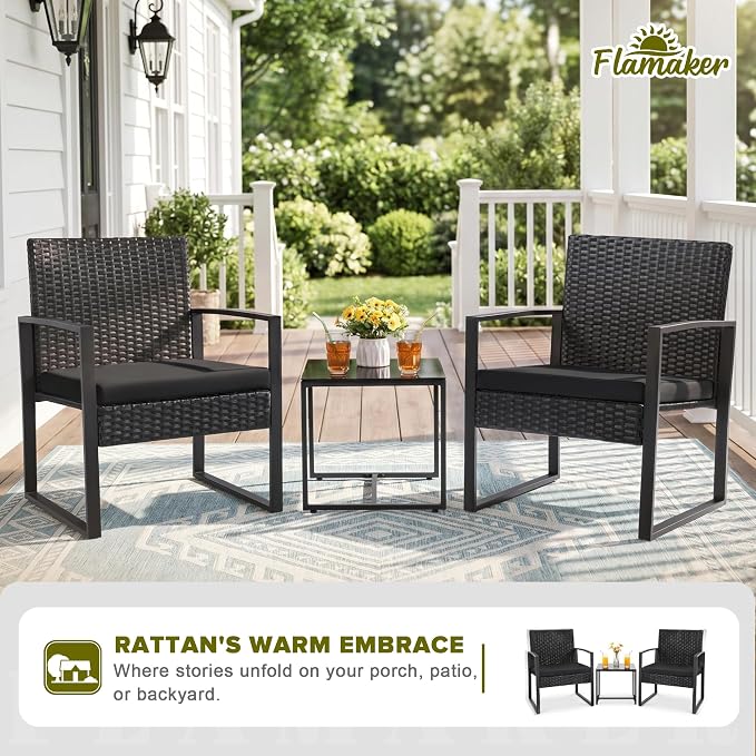 Flamaker 3 Pieces Outdoor Patio Wicker Furniture Set, Modern Rattan Chair - Image 2