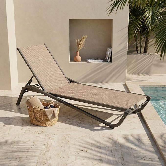 Set of 2 Patio Chaise Lounge Chairs, All-Weather Aluminum Pool Loungers - Image 7