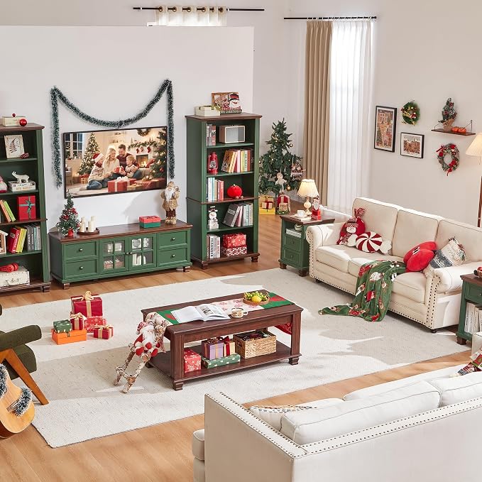 SAVOR LIFE Farmhouse TV Stand for Living Room, Rustic Green Entertainment Center - Image 8