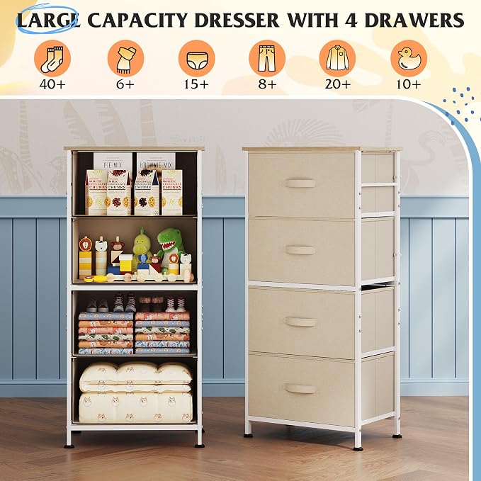 WLIVE Dresser with 4 Drawers, Storage Tower, Organizer Unit, Fabric Dresser - Image 4