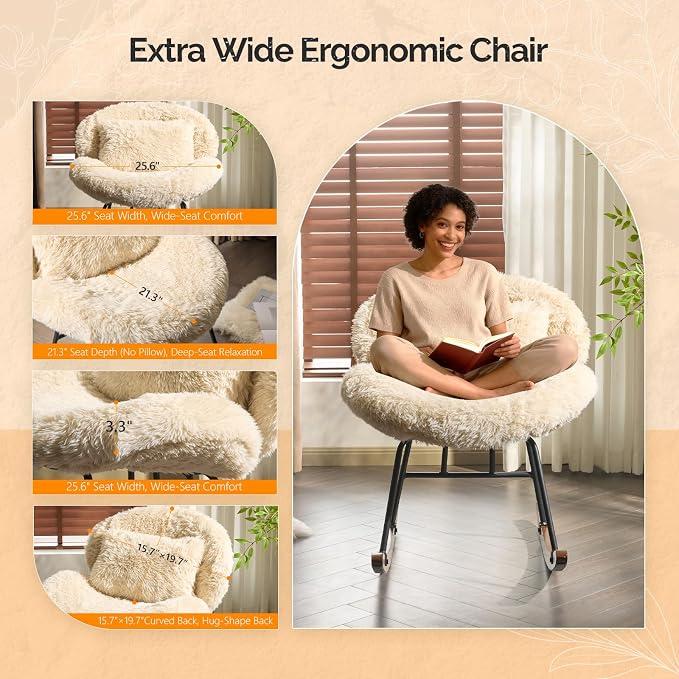 VINGLI 25.6" Extra Wide Criss Cross Nursery Rocking Chair, Cute Curved 115° - Image 7