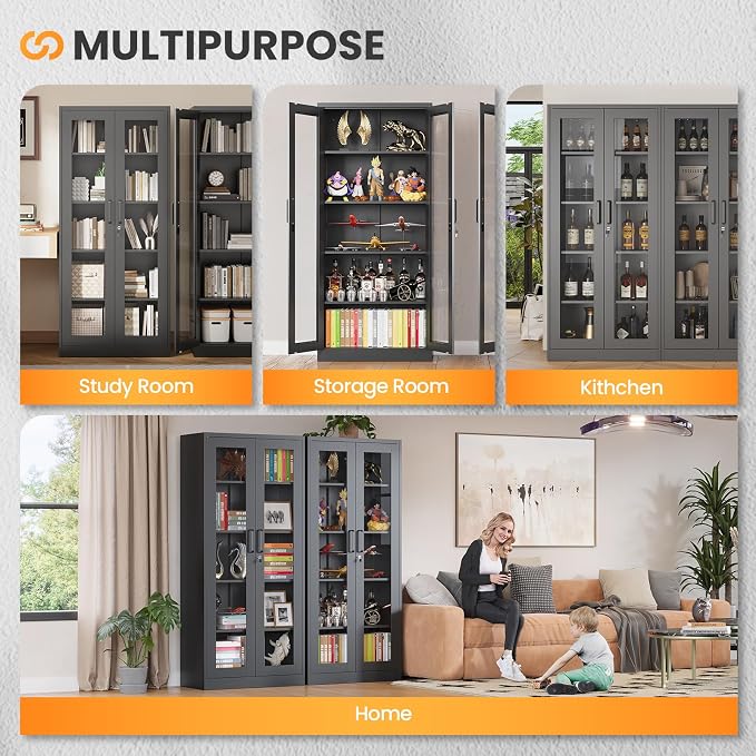 Locking Display Cabinet with Glass Door, 71”H Metal Curio Cabinets with - Image 8